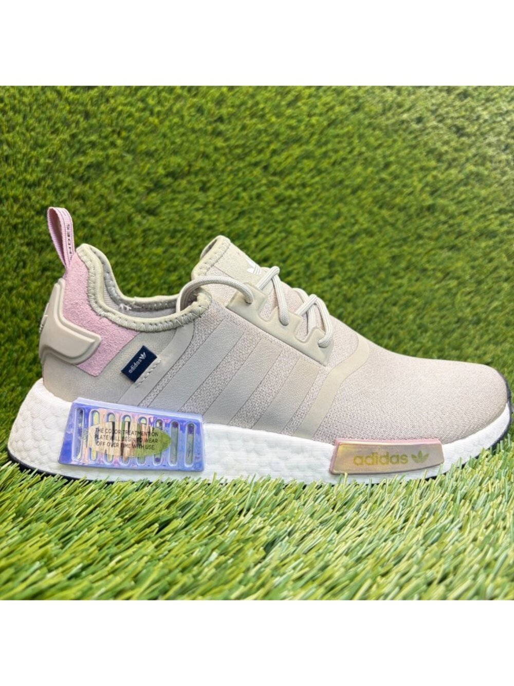 Adidas NMD_R1 Feather Gray Pink Womens Size 7.5 Athletic Running Shoes Sneakers